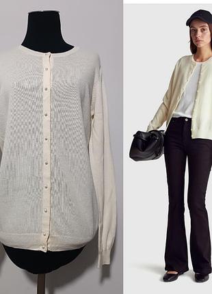 Stile benetton кремовый кардиган с круглым вырезом из чистой мериносовой шерсти, m-l
