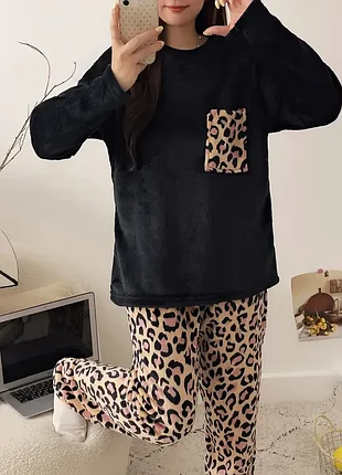 Пижама махровая женская s махровая теплая пижама махровый комплект для дома леопардовая пижама