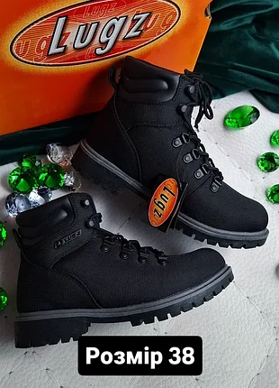 Lugz оригінал чорні черевики на антиковзкій тракторній підошві демісезон