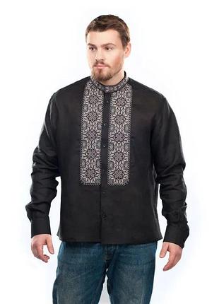 Вышиванка мужская всеслав (лен черный)