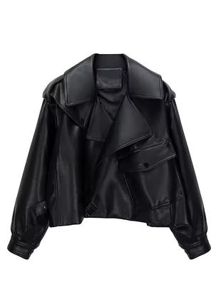 Шкіряна куртка жіноча чорна s з еко шкіри