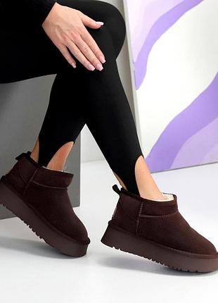 Модные женские коричневые угги зимние теплые на меху зима