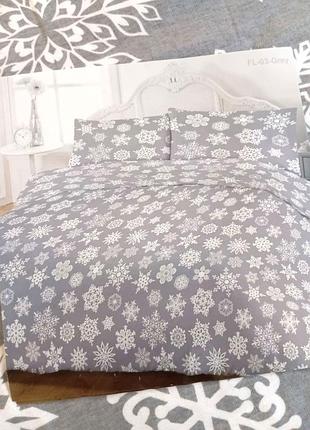 Фланелевые комплекты постельного белья "снежинка на сером"- хлопок 100%. все размеры, инд. пошив.