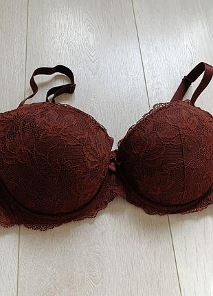 Коричневий бюстгальтер ажурний бюст мереживний ліф кружевний george 36d 80d 75e