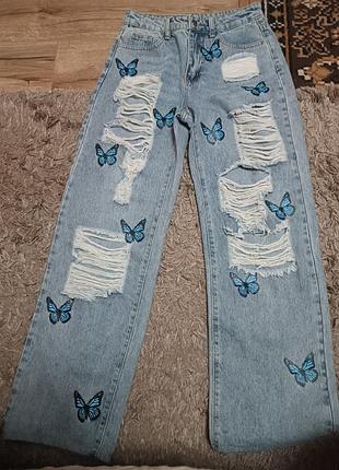 Широкі стильні джинси з метеликами