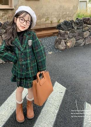 Костюм 119, р.90,100,110, твид+синтепон+нейлон, черный/зеленый