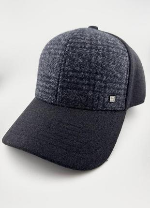 Бейсболка тракер paskat черна комбінована з сірою клітинкою утеплена вовна на флісі