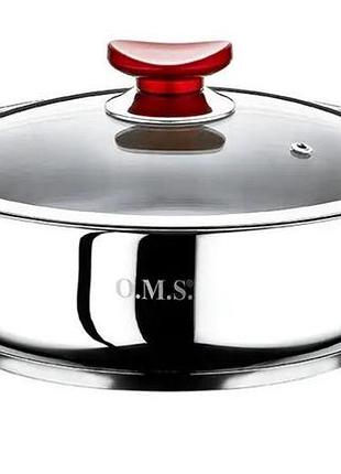 Сотейник 3 л 24х8 см кришка скляна ручки бакеліт o.m.s 2038l-24-3л-red