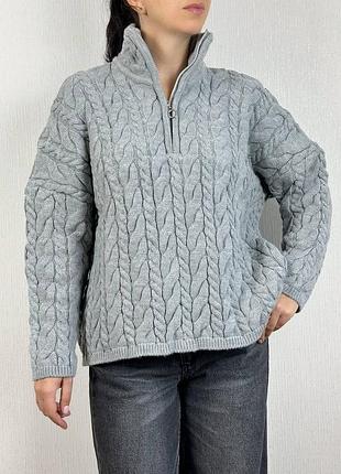 Женский трикотажный свитер с объемной вязкой косичка туречки