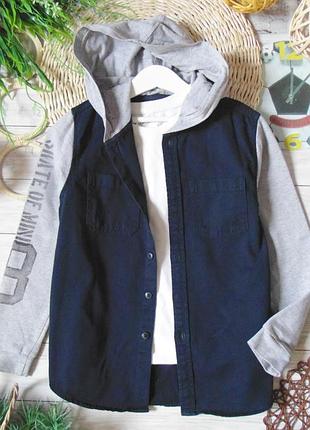 Моднячья комбинированная верхняя рубашка с капишоном primark