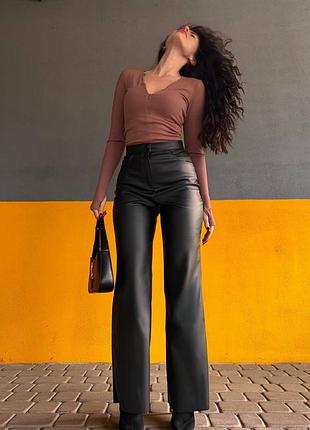 Штани з еко шкіри на флісі