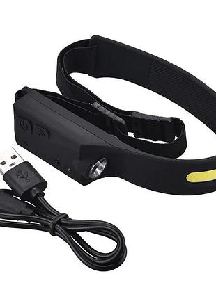 Ліхтарик налобний із вбудованим акумулятором і датчиком руху x-balog g28 1808 xpe+cob чорний