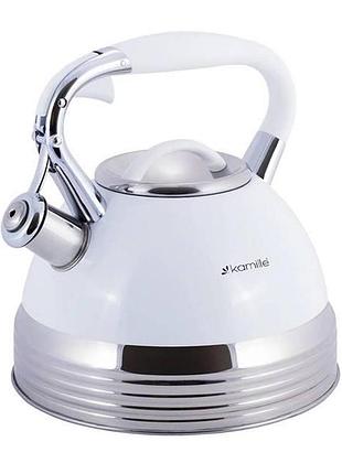 Чайник 2,7 л kamille из нержавеющей стали со свистком и ручкой с покрытием soft-touch белый км-0696an
