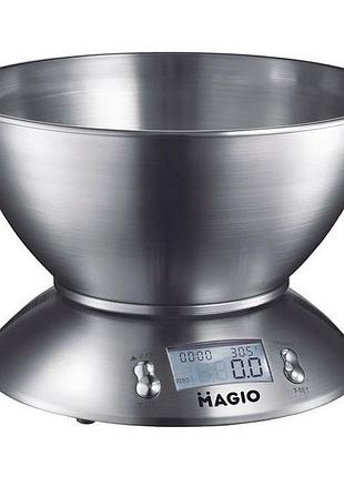 Кухонные весы с чашей до 5 кг magio mg-695 с таймером и термометром