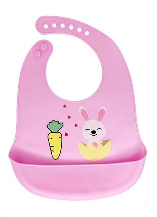 Слюнявчик силиконовый "зайка" mega zayka mgz-0611(pink) с карманом