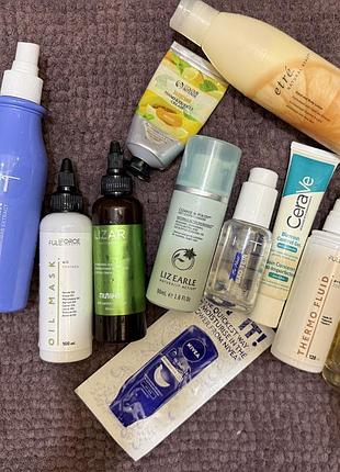 Лот набір косметики,умивачка,крем для рук,бальзам для тіла,флюїд для волосся,термозахист,спрей,cerave,nivea,hair trend,lizar,liz earle,etre,пілінг