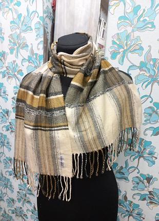 Бавовняний чоловічий шарф кашне в клітинку беж +сірий