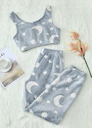 Стильна та гарна тепла піжама або домашній костюм махрова пижама топ + штани