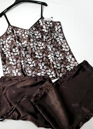 Новый атласный комплект пижама майка и брюки