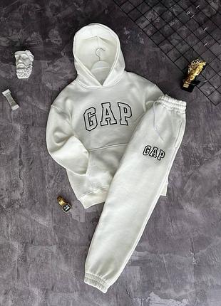 Спортивный оверсайз костюм gap на флисе с капюшоном, комплект двойка худи и штаны зима осень