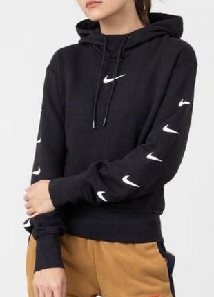 Жіноче чорне худі з капюшоном nike swoosh