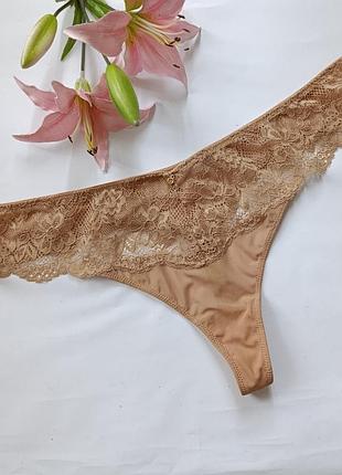 Бежевые трусики ажурные стринги кружевные бикини кружные танга большого размера xl 14 42 50