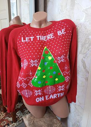Вязаный новогодний свитер с пайетками
