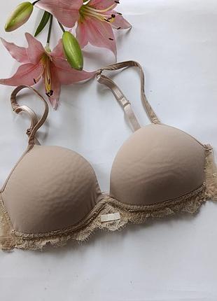 Бюстгальтер базовый бежевый бюст без косточек гладкий лиф ажурный blue lemon s 75b 70c