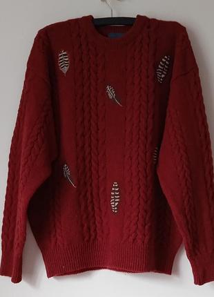 Брендовий чоловічий джемпер з натуральної вовни з косами та вишивкою від kenzo.xxl.