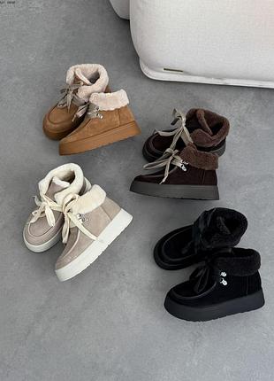 Теплесненькие сноубы натуральная замша италия натур мех туречня молочный, рыжий, шоколад, черный харков