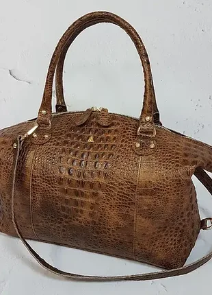 Сумка женская "верона" натуральная кожа, рыжая с тиснением под крокодила