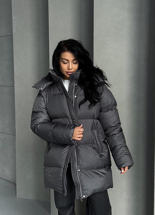 Дутый пуховик пуффер с поясом