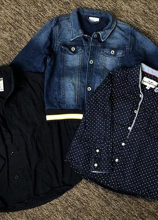 Одяг для хлопчика, джинсовка, сорочка, сорочка в горошок, сорочка темно темного кольору