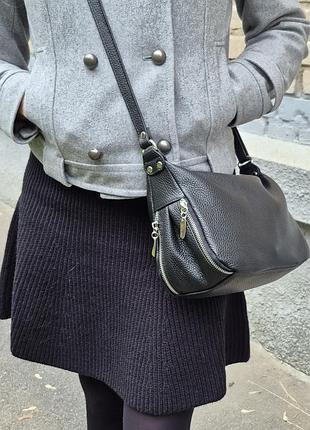 Роскошная вместительная черная сумка, кросс- боди из натуральной кожи