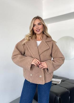 Жіноча шубка тедді шерпа коротка двобортна