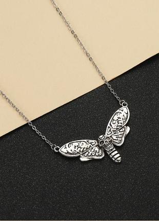 Крутой кулон в стиле рок готика бабочка мертвая голова ожерелье