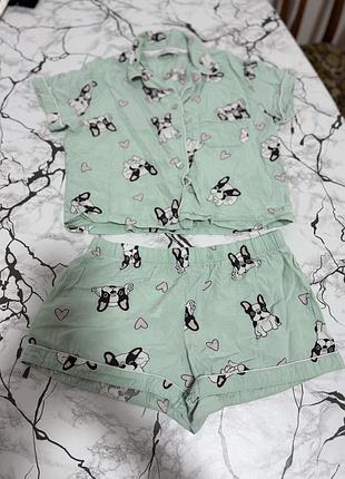 Піжама сорочка шорти з песиками бульдоги