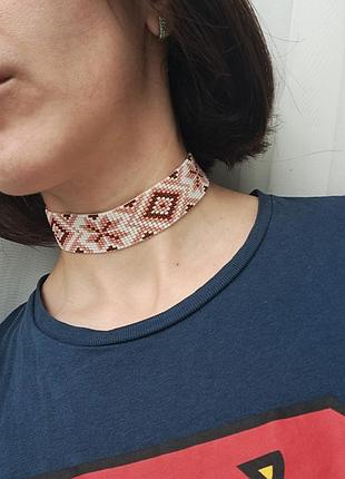 Чокер, ленточный гердан из чешского бисера