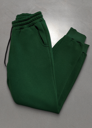 Штани класичні, темно зелені, турецька тринитка на флісі. опт
