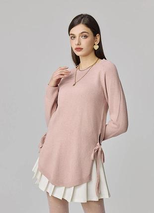 Стильный оригинальный удлиненный джемпер на завязках по бокам