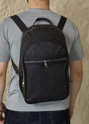 Мужской кожаный рюкзак черный портфель сумка