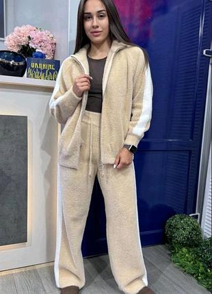 Очень теплый стильный костюм альпака кофта на молнии