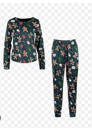 Велюровая женская теплая пижама рождественская принт пряничные человечки леденцы пижамный комплект