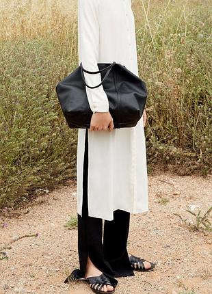 Жіноча велика чорна сумка шопер з еко шкіри бренд mango