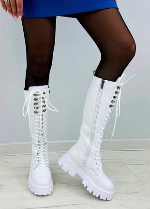 Чоботи жіночі military натуральна шкіра білі демі або зима