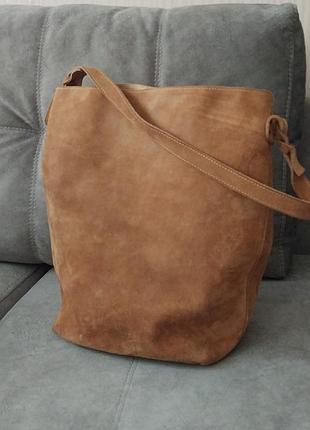 Натуральна замшева сумка шопер, хоба, трендового кольору