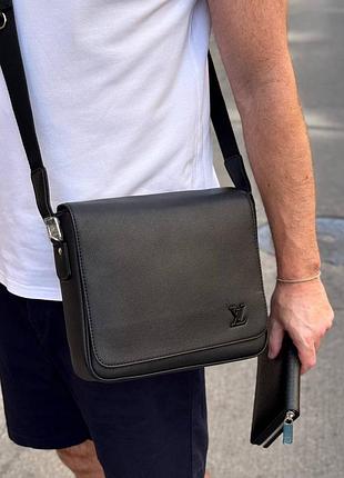Сумка мессенджер кожаная чёрная мужская