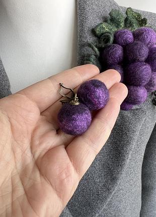 Повстяні сережки кульки з вовни меринос і рослинних волокон