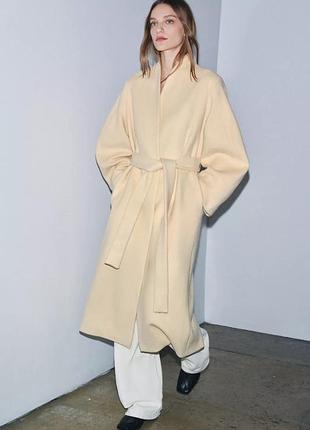 Пальто жіноче бежеве ванільне вовняне zara new