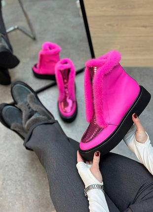 Ботинки женские зимние / демисезонные из натуральной кожи и замши и норки